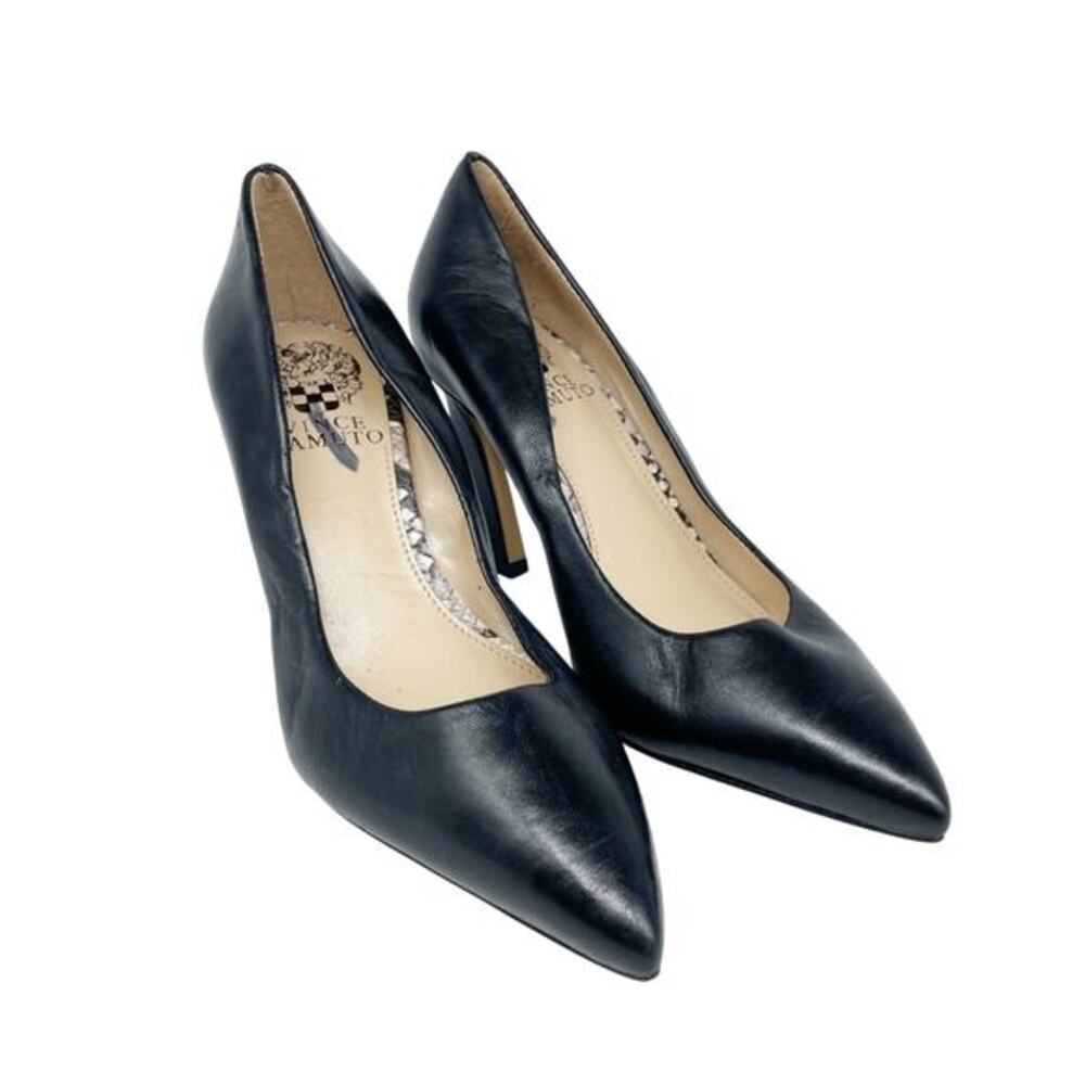 Vince Camuto Women's Thanley Black Leather Pointed Toe Slip On Pump Heel Size 5M